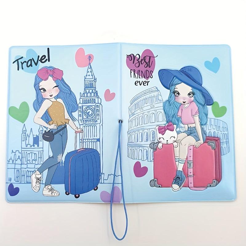 Cartoon Beauty Passport Holder Travel Around The World Document Storage Bag
