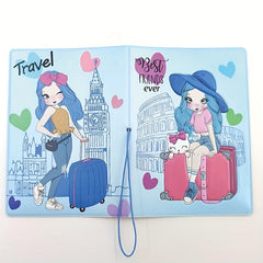 Cartoon Beauty Passport Holder Travel Around The World Document Storage Bag