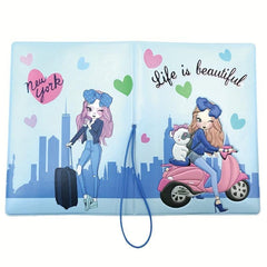 Cartoon Beauty Passport Holder Travel Around The World Document Storage Bag