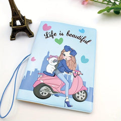 Cartoon Beauty Passport Holder Travel Around The World Document Storage Bag