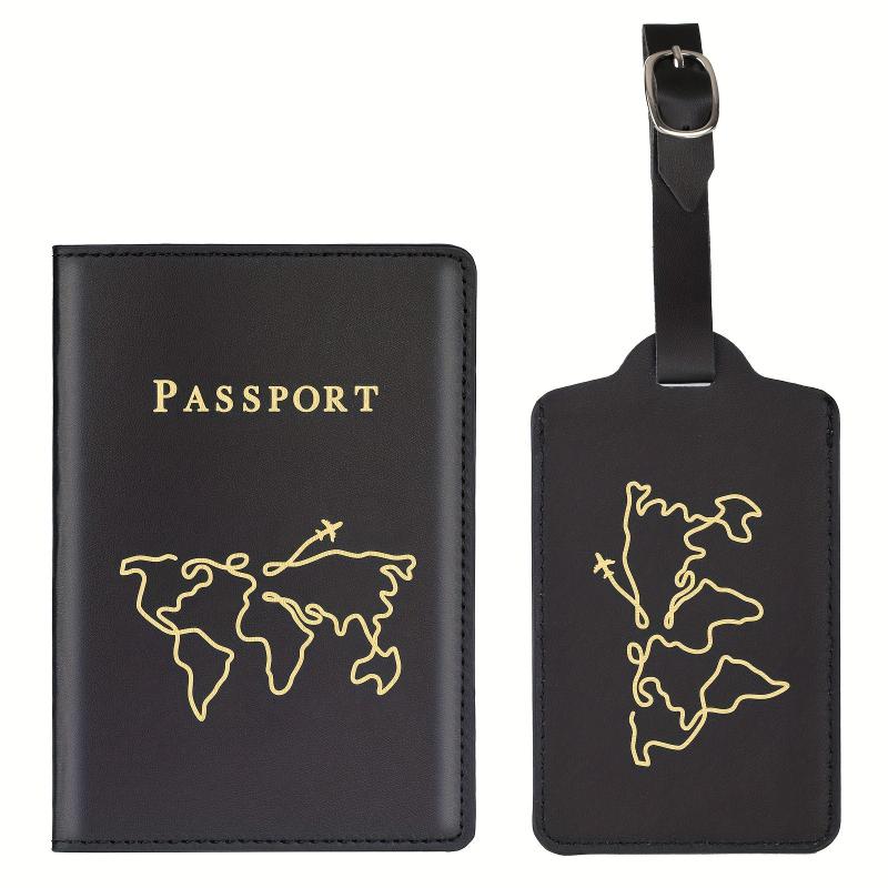 Map Pattern Passport Holder Luggage Tag Set