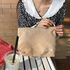 Lightweight Corduroy Makeup Bag Zipper Travel Pouch