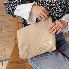 Lightweight Corduroy Makeup Bag Zipper Travel Pouch