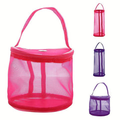 Minimalist Solid Mesh Storage Bag Zipper Handbag Beach Bag