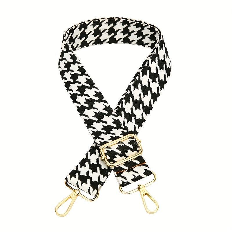 Houndstooth Pattern Shoulder Strap Lock Decor Belt
