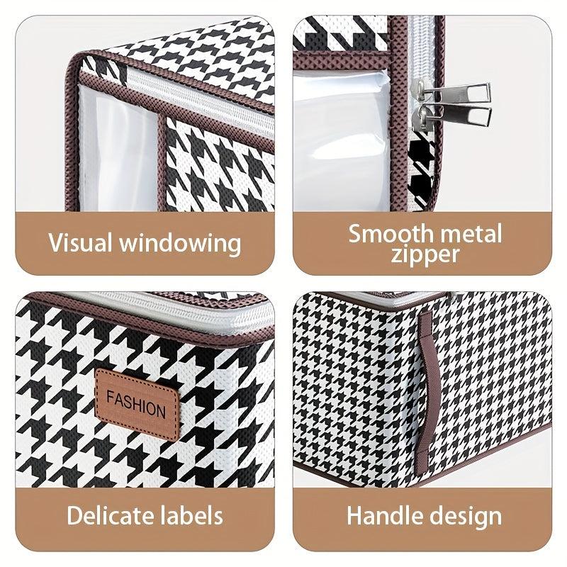 Houndstooth Wardrobe Clothes Organizer With Handle Square Clothes Storage Box