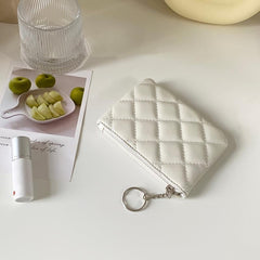 Mini Quilted Coin Purse Clutch Bag Zipper Key Case