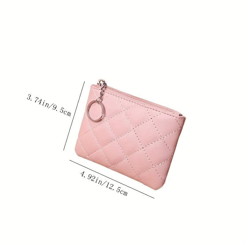 Mini Quilted Coin Purse Clutch Bag Zipper Key Case