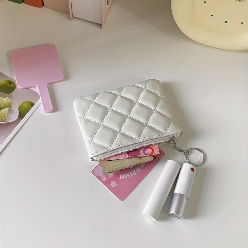Mini Quilted Coin Purse Clutch Bag Zipper Key Case