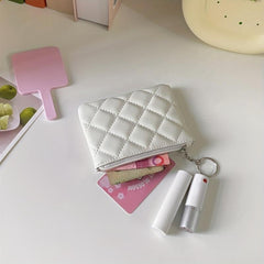 Mini Quilted Coin Purse Clutch Bag Zipper Key Case
