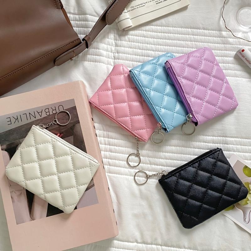Mini Quilted Coin Purse Clutch Bag Zipper Key Case