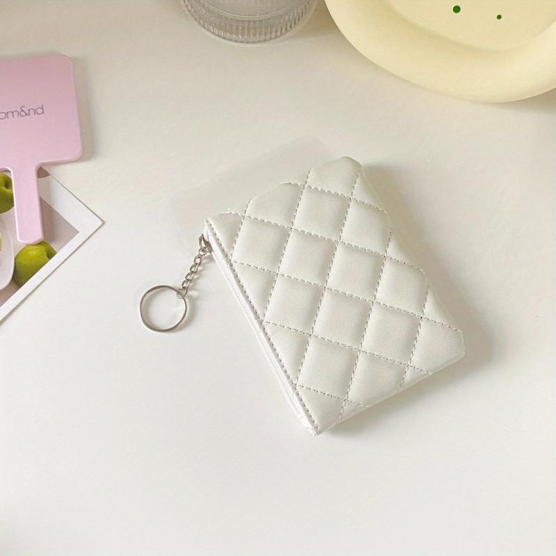 Mini Quilted Coin Purse Clutch Bag Zipper Key Case