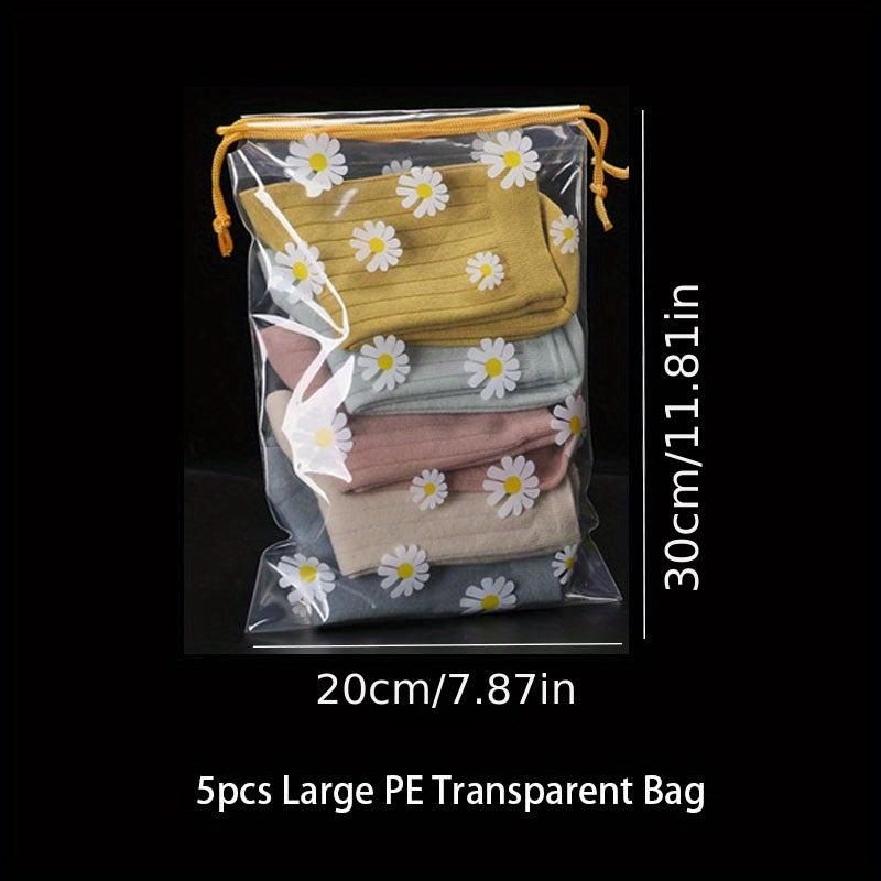 5 Pcs Transparent Storage Bag Drawstring Pouch Travel