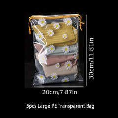 5 Pcs Transparent Storage Bag Drawstring Pouch Travel