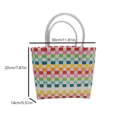 Colorblock Summer Beach Tote Bag Plastic Woven Handbag