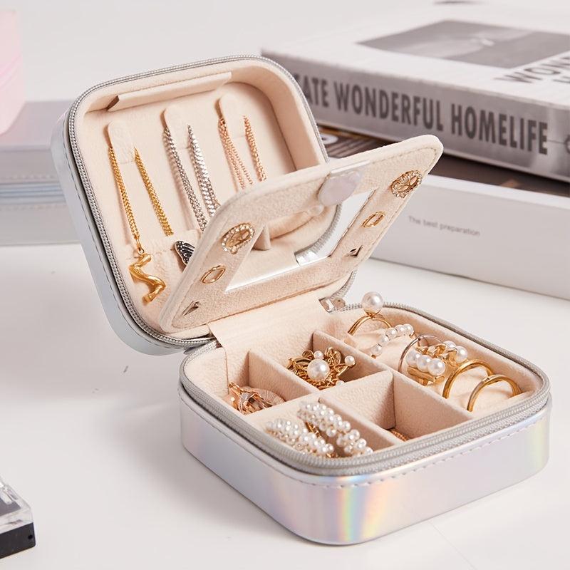 Portable Lightweight Jewelry Organizer Storage Box with Mirror
