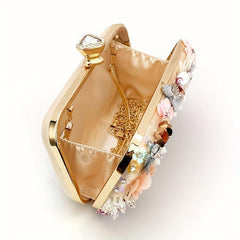 3D Beaded Flower Evening Bag Box Clutch Purse Wedding Handbags For Party