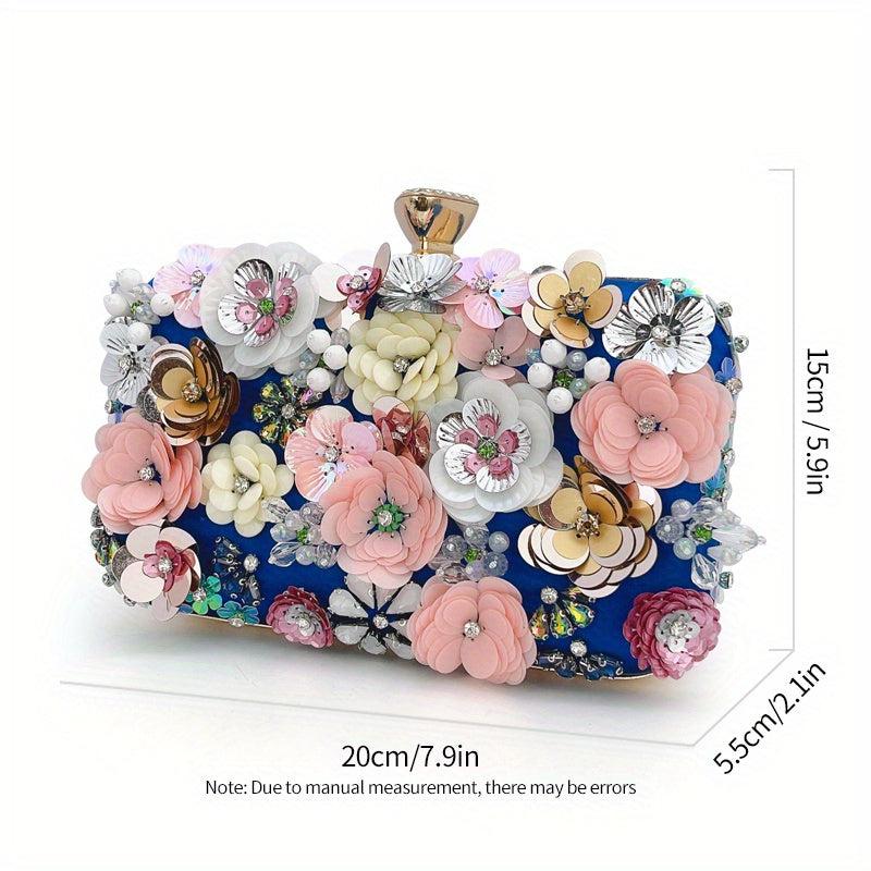 3D Beaded Flower Evening Bag Box Clutch Purse Wedding Handbags For Party