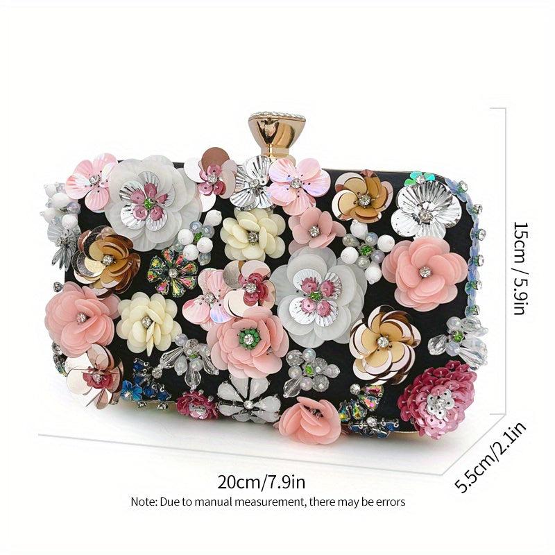 3D Beaded Flower Evening Bag Box Clutch Purse Wedding Handbags For Party