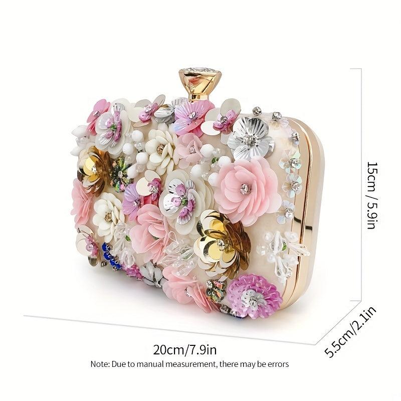 3D Beaded Flower Evening Bag Box Clutch Purse Wedding Handbags For Party