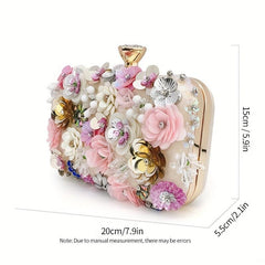 3D Beaded Flower Evening Bag Box Clutch Purse Wedding Handbags For Party