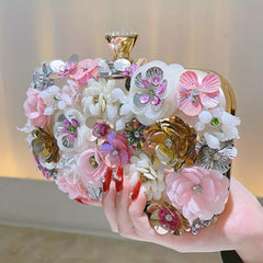 3D Beaded Flower Evening Bag Box Clutch Purse Wedding Handbags For Party