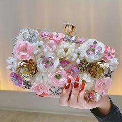 3D Beaded Flower Evening Bag Box Clutch Purse Wedding Handbags For Party