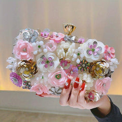 3D Beaded Flower Evening Bag Box Clutch Purse Wedding Handbags For Party