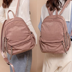 Solid Canvas Backpack Large Capacity Travel Rucksack Schoolbag