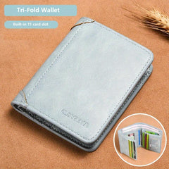 Men's Leather Short Wallet Money Clip Card Holder Triflod Wallet