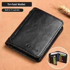 Men's Leather Short Wallet Money Clip Card Holder Triflod Wallet