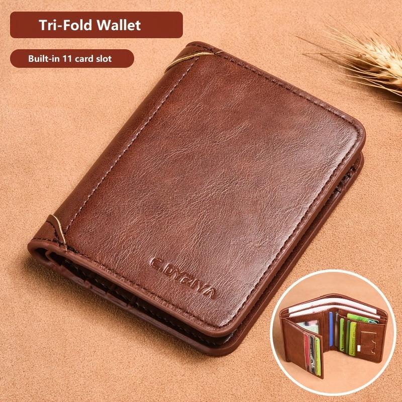 Men's Leather Short Wallet Money Clip Card Holder Triflod Wallet