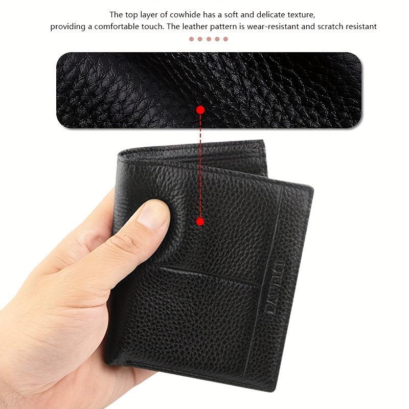 Men's Leather Short Wallet Money Clip Card Holder with Coin Pocket