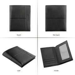 Men's Leather Short Wallet Money Clip Card Holder with Coin Pocket