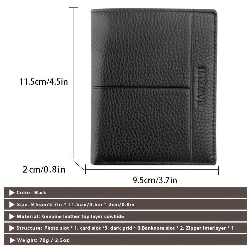 Men's Leather Short Wallet Money Clip Card Holder with Coin Pocket
