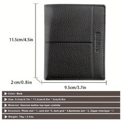 Men's Leather Short Wallet Money Clip Card Holder with Coin Pocket