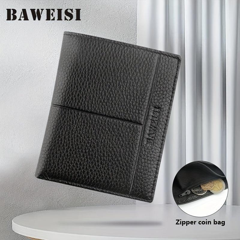 Men's Leather Short Wallet Money Clip Card Holder with Coin Pocket