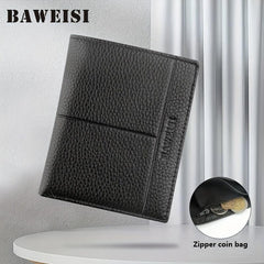 Men's Leather Short Wallet Money Clip Card Holder with Coin Pocket