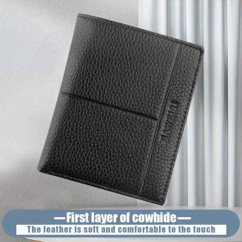 Men's Leather Short Wallet Money Clip Card Holder with Coin Pocket