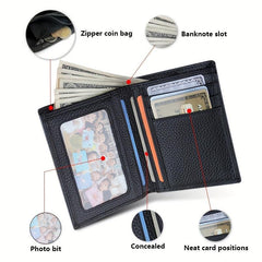 Men's Leather Short Wallet Money Clip Card Holder