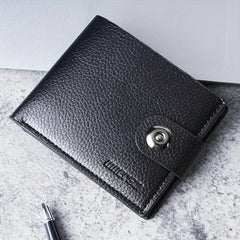 Men's Leather Hasp Short Wallet with Money Clip