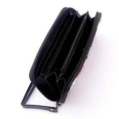 Men's Skull Rose Zipper Wallet Card Holder Large Capacity Clutch Bag