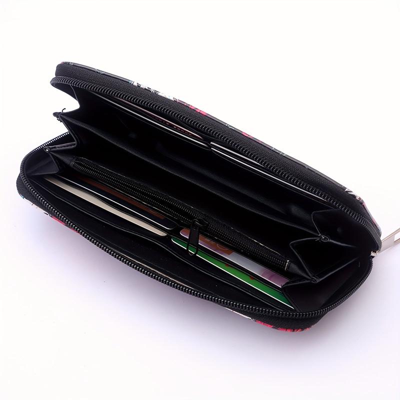 Men's Skull Rose Zipper Wallet Card Holder Large Capacity Clutch Bag