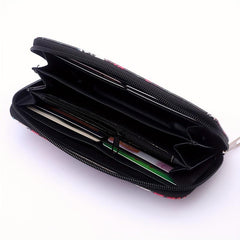 Men's Skull Rose Zipper Wallet Card Holder Large Capacity Clutch Bag