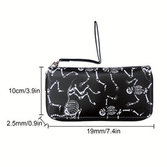 Men's Skull Rose Zipper Wallet Card Holder Large Capacity Clutch Bag