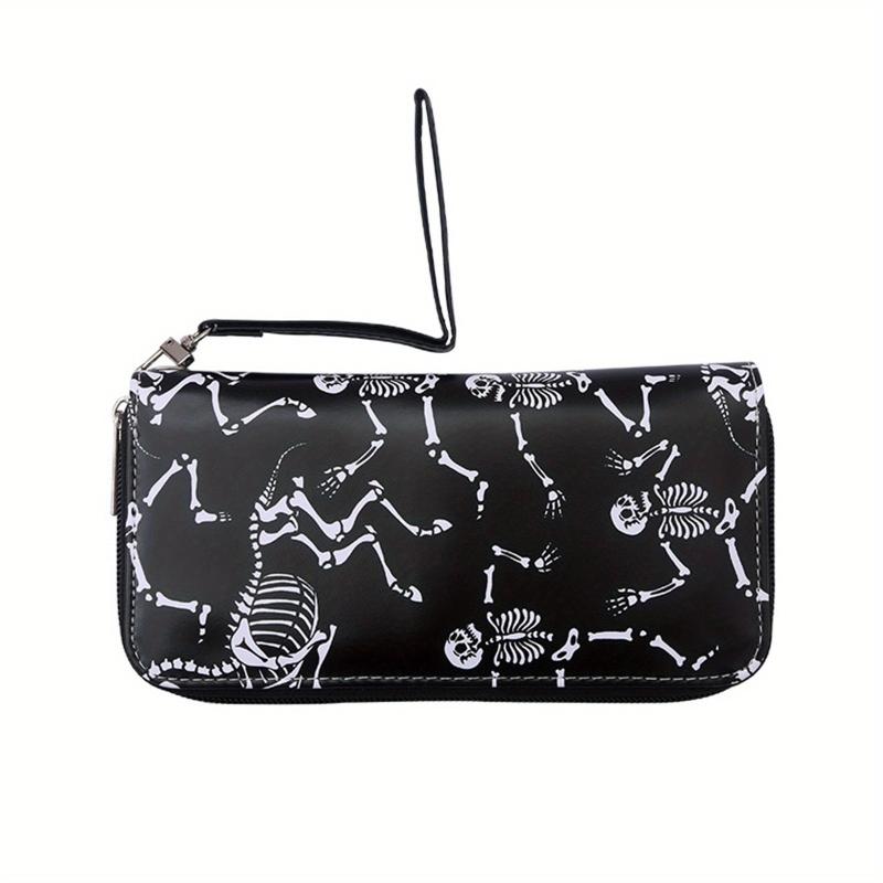 Men's Skull Rose Zipper Wallet Card Holder Large Capacity Clutch Bag