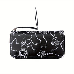 Men's Skull Rose Zipper Wallet Card Holder Large Capacity Clutch Bag
