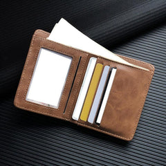 Men's Short Wallet Three Fold English Letter Canvas PU Leather