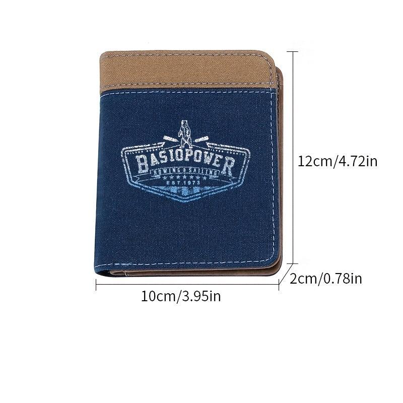 Men's Short Wallet Three Fold English Letter Canvas PU Leather