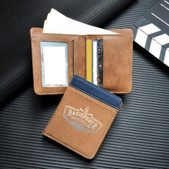 Men's Short Wallet Three Fold English Letter Canvas PU Leather